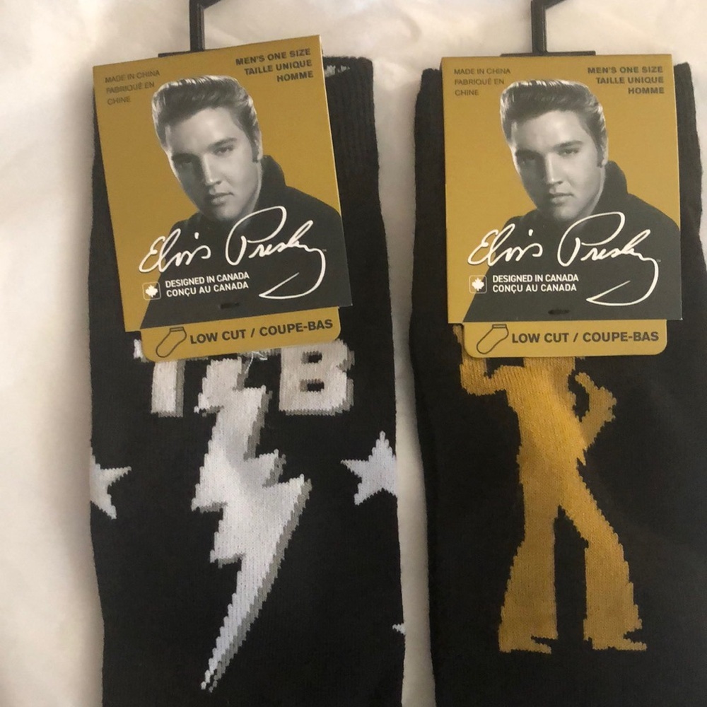 2pairs of Elvis Presley low‎ cut Men’s black socks one size fits most